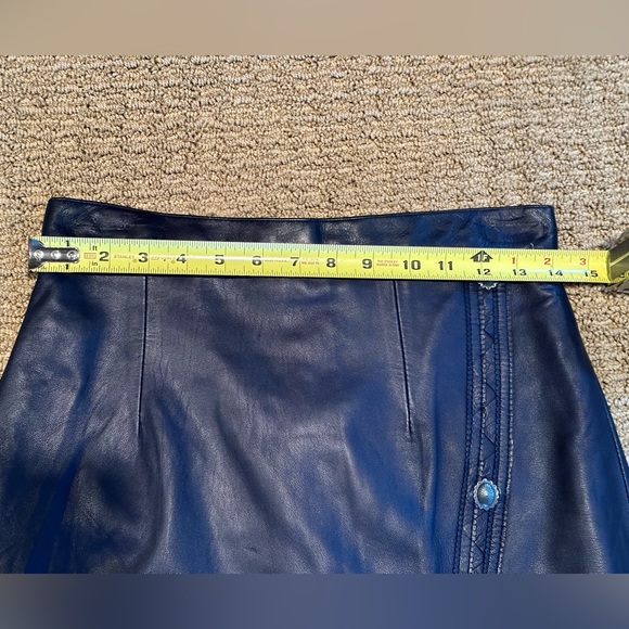 Continental baby soft lamb skin leather fringe skirt Indigo blue. NWOT cowgirl - Picture 12 of 15